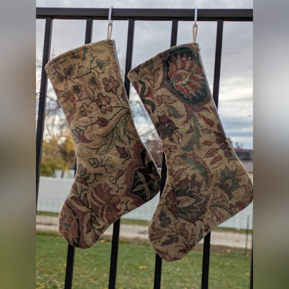 Pair Of Mid Century Vintage Floral Rug Stockings